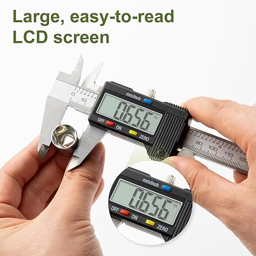 Digital Caliper 0-12" Measuring Tool with Metal Ruler, Micrometer Caliper with Auto-Off Feature, Interchangeable Between inches and millimeters for DIY/Household and 3D Printing, Black