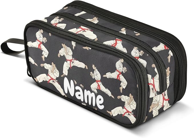 Custom Karate Black Background Pencil Case Box Boys Girls Personalized Name by BOENLE-WELCOMEYOURCOMING