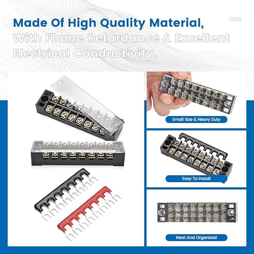 6 Sets Terminal Blocks, 6Pcs 8/10/12 Positions 600V 15A Dual Row Screw Terminal Strip Block + 6Pcs Pre-Insulated Terminals Barrier Strip + 60Pcs Insulated Fork Wire Connector…