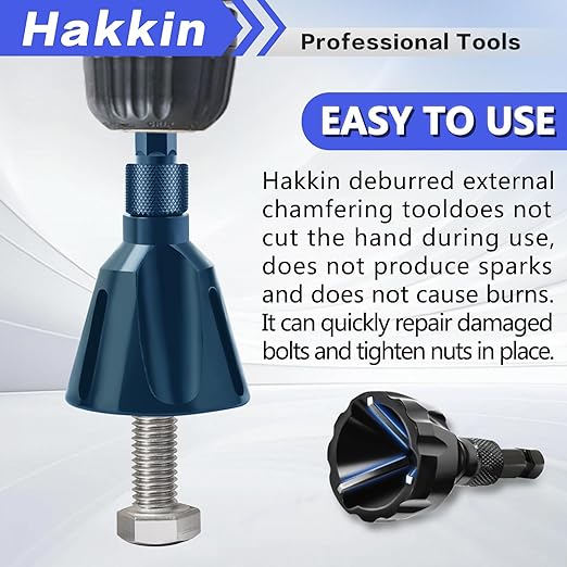 4Pcs Deburring External Chamfer Tool with Tungsten Carbide Blade, Hakkin Bolt Deburring Chamfering Drill Bit Remove Burr Tools, All Thread Deburring Tool with Hex Shank - Fits 1/8" to 1" (3-25mm)