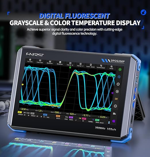 FNRSI DPOS350P 4-in-1 Oscilloscope, 350MHz Digital Phosphor Scope + 50MHz Signal Generator + 350MHz Spectrum Analyzer + 50MHz FRA, 1GSa/s, 7" Touchscreen, Portable Lab Analyzer with Fast Charging