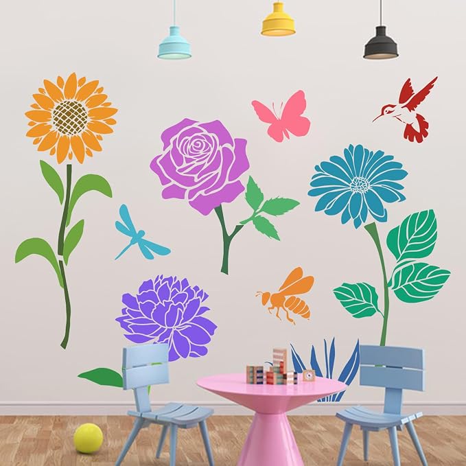 12 PCS Large Flower Painting Stencils, Reusable Sunflower Stencils - Image 4