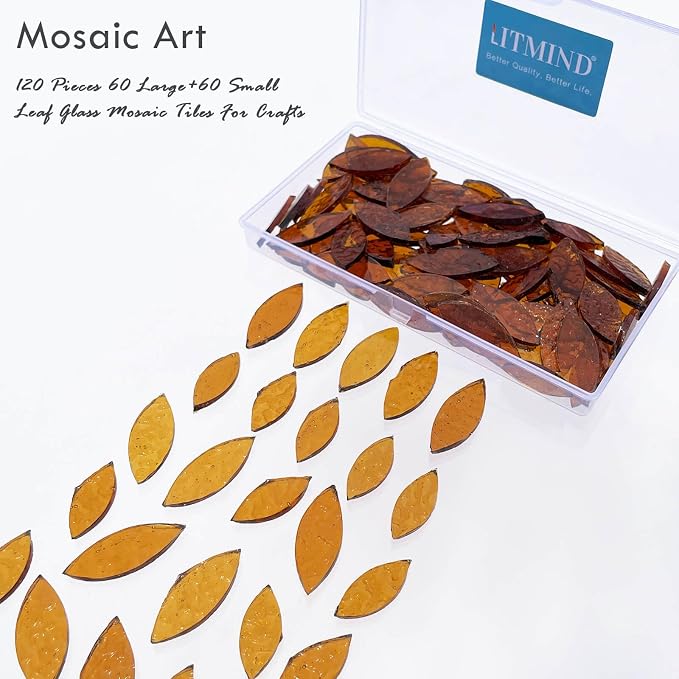 LITMIND 120 Pieces Brown Textured Transparent Mosaic Glass Petals & Leaves in 2 - Image 2