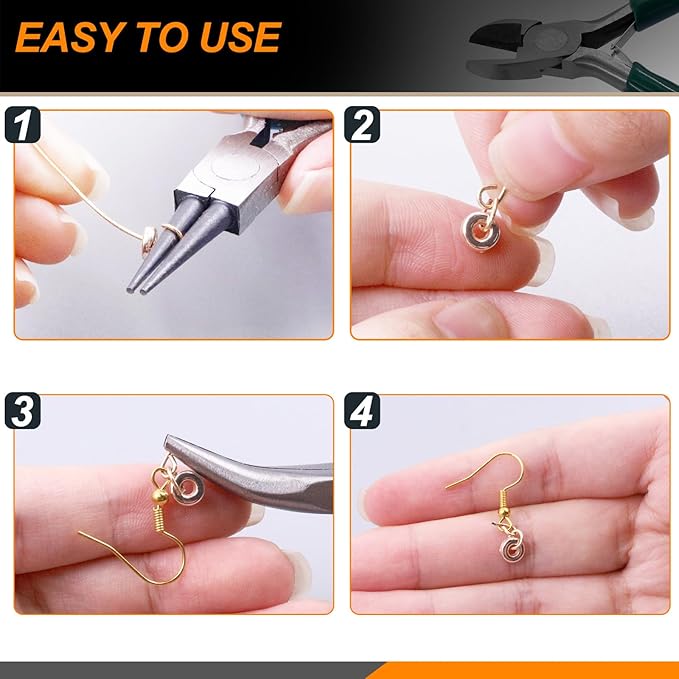 Jewelry Pliers Set - 9 Pcs, Long Nose, Round Nose, Diagonal Wire Cutter, End Cutting, Bail Making, Bead Crimping, Split Ring Plier