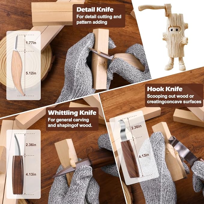 Christmas Wood Carving Kit, 24Pcs Carving Tools with Christmas Surprise Present,Whittling Knife Kit with 3 Block Carving Knives Advent Calendar 2025 for DIY Aldult Beginners Hobby