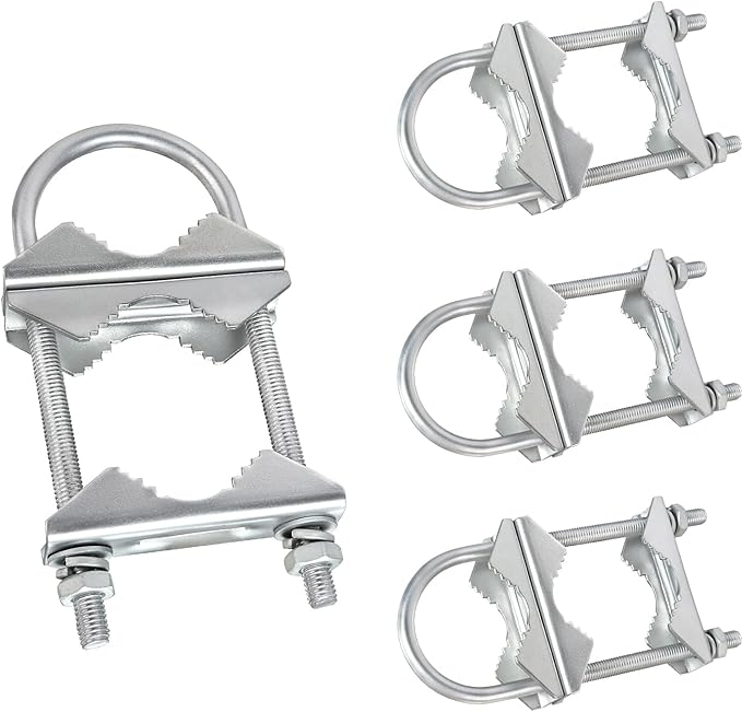 Double Antenna Mast Clamp V-Jaw Bracket U Bolts Pipe Mounting Hardware Heavy Duty Mast to Mast Mount Bracket Kit for Outdoor Antenna 4 Sets
