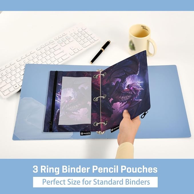 Dragon Purple Pencil Pouch for 3 Ring Binder, 2 Pack Waterproof Pencil Bags - Image 4