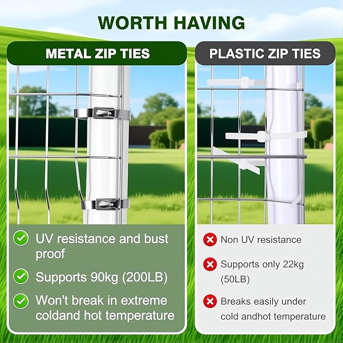 Stainless Steel Cable Tie Gun with Metal Zip Ties, for Fastening and Cutting Metal Cable Ties, 100pcs 11.8inch Stainless Steel Zip Ties heavy duty for Chain Link Fence, Exhaust Pipe Outdoor