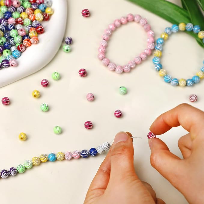 1000PCS 8mm Acrylic Beads for Bracelets, Colorful Round Sparkle Spiral Bead - Image 7