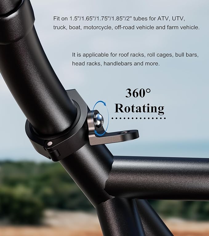 BRCOVAN UTV Whip Flag Mount, Solid Aluminum Alloy Whip Light Mount, Off-Road LED Light Bar Mounting Bracket, 360° Adjustable Roll Cage Clamp Holder Fit 1.5''/1.65'' /1.75''/1.85''/2'' Roll Bars, 1PC