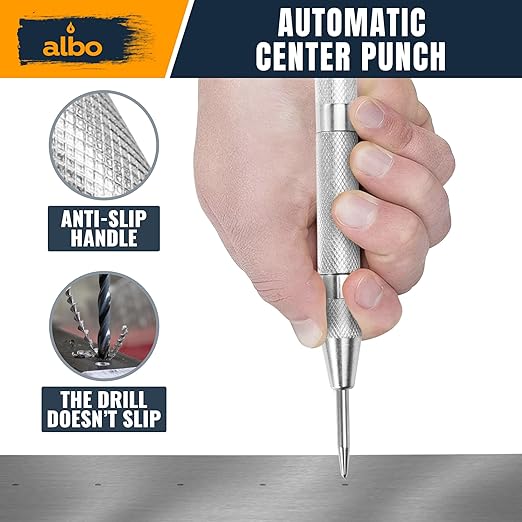 ALBO Spring Loaded Center Punch Tool – 6 Inch Automatic Punch for Metal, Wood, Steel – Heavy Duty Drill Punch – Durable Galvanized Coating, Precision Tip for DIY, Workshop & Professional Use (2pcs)
