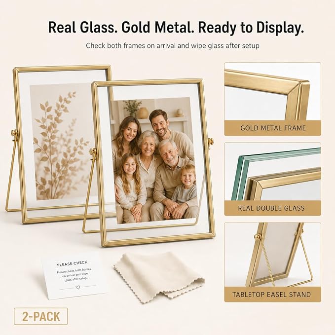 AceList Floating Picture Frame, 2 Pack 8x10 Gold Double Glass | Clear - Image 5