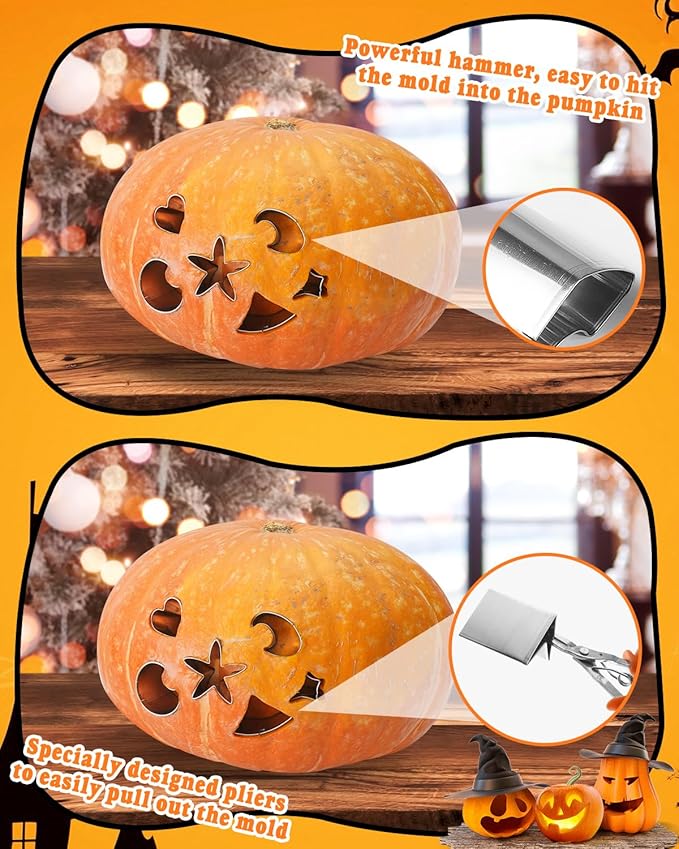 Pumpkin Carving Kit, 21 Pcs Stainless Steel Pumpkin Carving Stencils with 4 Halloween Carving Tools, Easy Safe and Durable for Kids Adults