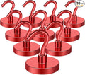 MIKEDE Strong Magnetic Hooks, 110Lbs Heavy Duty Magnetic Hooks for Cruise, Neodymium Earth Magnets with Hooks for Hanging, Super Metal Magnetic Hanger for Grill, Storage (Red,10 Pack)
