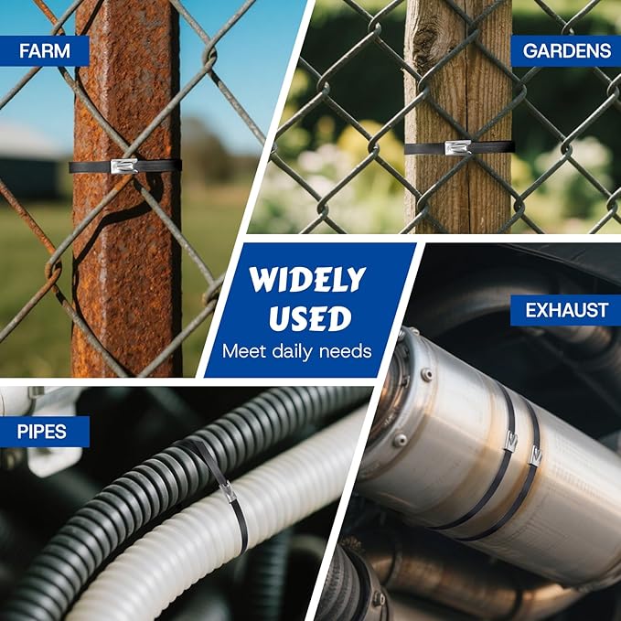Stainless Zip Ties Heavy Duty Outdoor Metal Zip Ties Gun Set Fastening Cable Gun Tool with 300 PCS Ties for Chain Link Fence, Exhaust Pipe, Farms, Poultry Fence