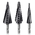 Lytool 3-Piece M35 Cobalt Step Drill Bits Set, 1/8"-7/8", 1/4" Hex Shank Four Spiral Flute Unibit for Metal, Stainless Steel, Aluminum, Wood, Plastic, for DIYers, Electricians, Fabricators