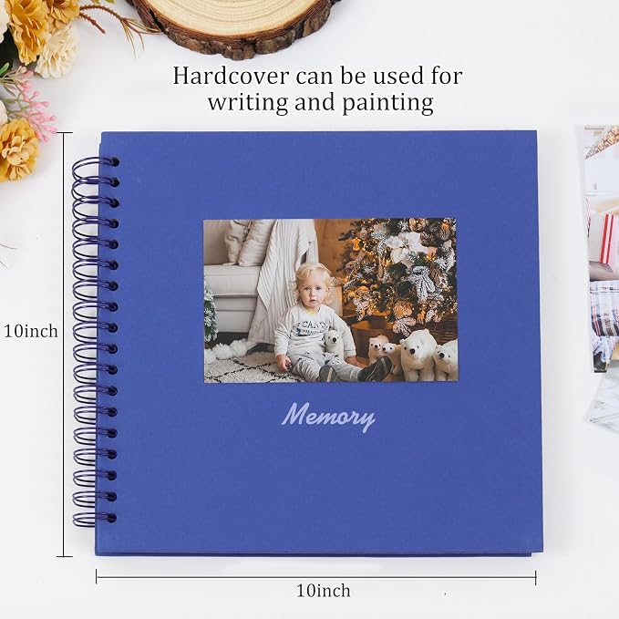 RECUTMS 10x10 Inch Scrapbook 60 Pages DIY Journal Album Kraft Paper Blue | - Image 2