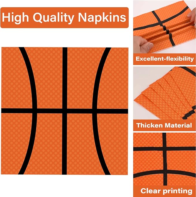 100 Pcs Basketball Party Plates and Napkins Set Basketball Birthday Party - Image 4