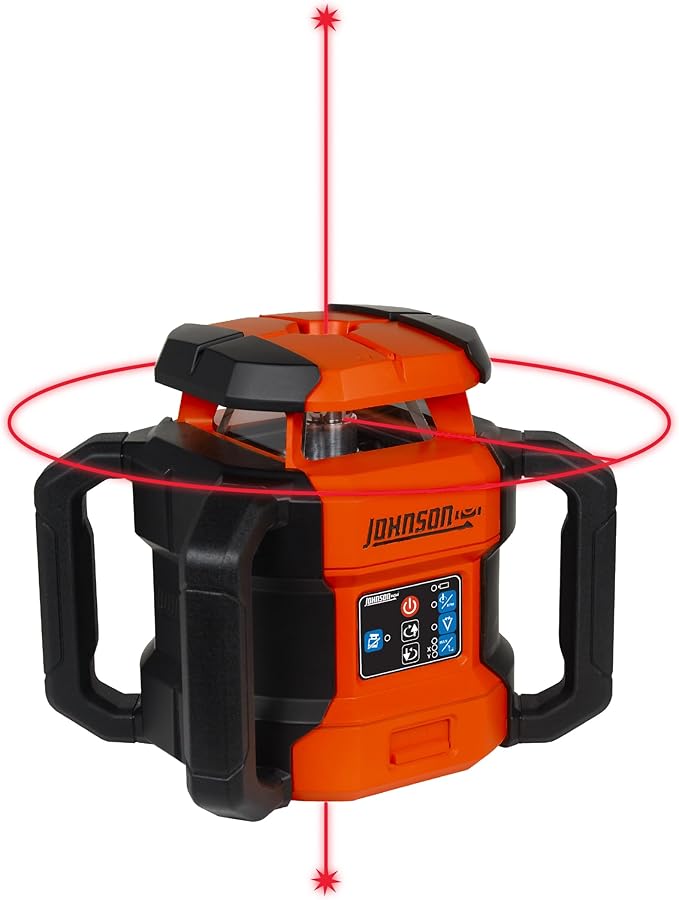Johnson Level & Tool JRT300-RDHV-K Self-Leveling Red Dual Slope Rotary Laser Kit, 4,000FT Range, Hard-shell Carry Case, Lithium Ion Batteries, Magnetic Target, Laser Detector, Remote Control