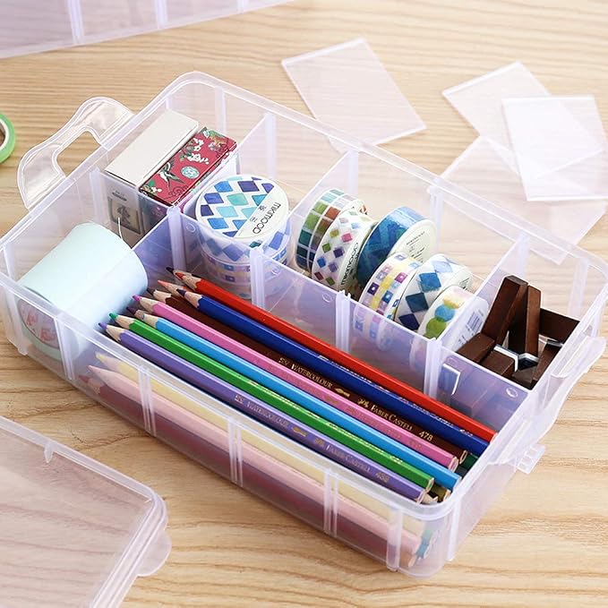 Sooyee 6 Layers Stackable Storage Container Clear 60 Adjustable Compartments - Image 4