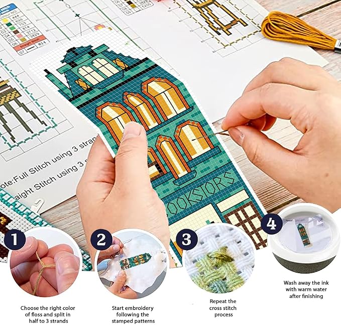 FREEBLOSS 6 Set Cross Stitch Bookmark Kit Stamped Cross Stitch Kit Street View - Image 4