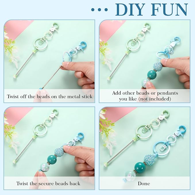 Tondiamo 12 Pcs Beadable Keychains Bars Bulk Blank Beaded Metal Keychain - Image 5
