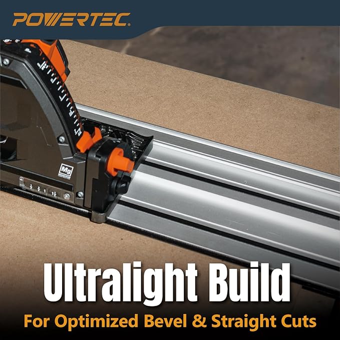 POWERTEC 110" Track Saw Guide Rail Joining Set for Ridgid Track Saws, Include 2x55" Extruded Aluminum Guide Rail, 2 Rail Extension Connectors and Protective Carrying Bag (72133)