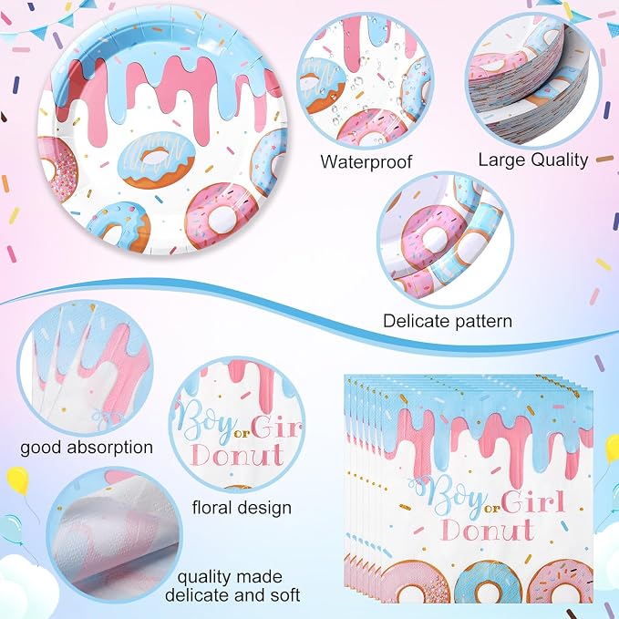 Pickmesh 400 Pcs Donut Themed Gender Reveal Party Supplies Include Boy or Girl - Image 3