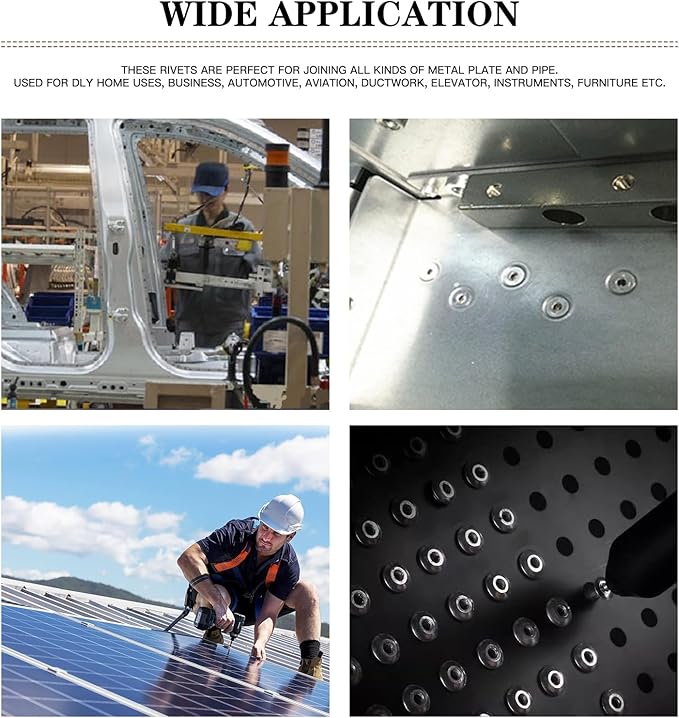 200pcs Black 1/8" x 3/8" Aluminum Blind Rivets, 3.2 x 9.5mm Pop Rivets,Aluminum Grip and Steel Mandrel