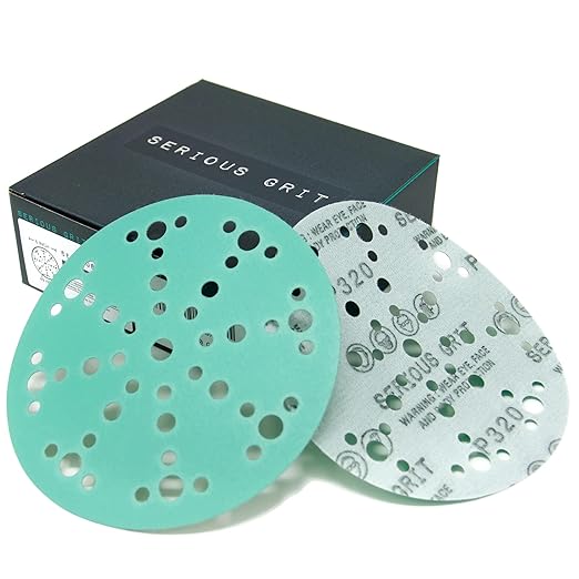 6-Inch 49-Hole 320 Grit Sanding Discs - Heavy-Duty Hook & Loop Film Discs - Sandpaper for Random Orbital Sanders - 50 Pack Box