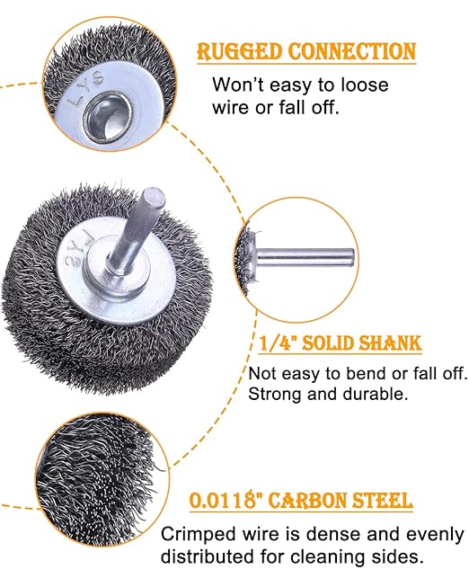 10 Pack Wire Wheel Brush Wire Wheel Brush for Drill Attachment, Rocaris 2 Inch Heavy Duty Wire Brushes Removal Paint Rust & Corrosion, 0.0118" Carbon Steel Wire, 1/4in Shank, 20000RPM