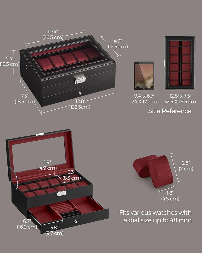 SONGMICS Watch Box, 12-Slot Watch Case Organizer - Image 5