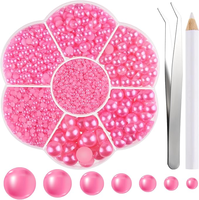 NACHLYNN 6480 Pcs Flat Back Pearl 7 Sizes Half Round Beads by Createyourownlifestory