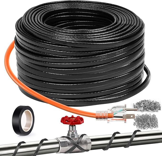200FT（3FT-200FT）Pipe Heating Cable for Pipe Freeze Protection, Heat Cable for Water Pipes(Metal and Plastic), Pipe Heat Tape Keeps Water Flowing at -40°F 5w/ft, 120V