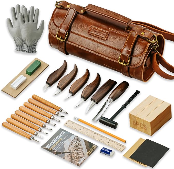 Wood Carving Kit, Deluxe Wood Carving Set, 6 Wood Carving Knives 8 Chisels 6 by Unknown
