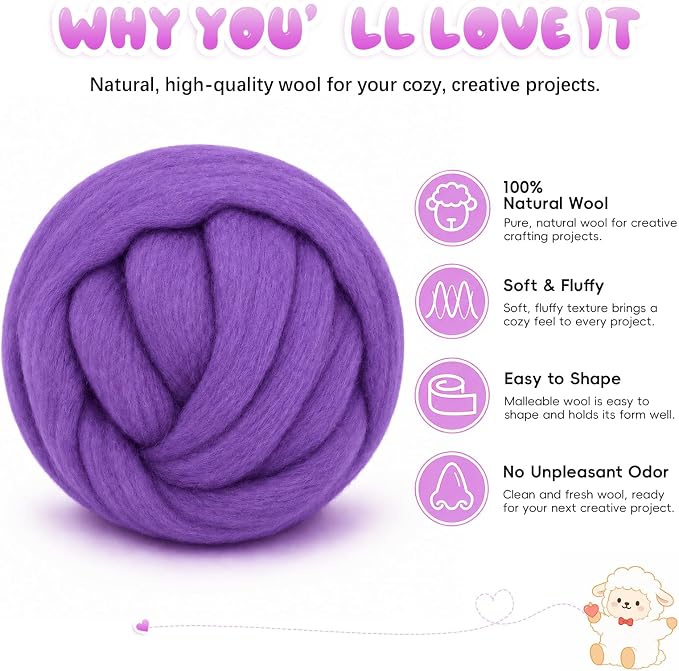 1.76oz Wool Roving: Needle Felting Wool White Roving Wool Felting Supplies Pure - Image 2
