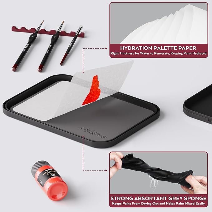 Nicpro Professional Miniature Painting Kit, Stay Wet Palette & 16PCS Detail - Image 3