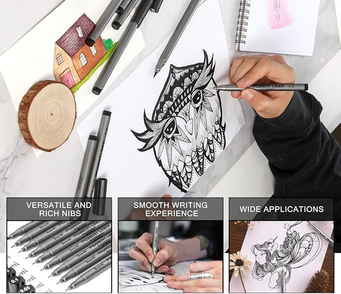 Brusarth Precision Black Micro-Pen Fineliner Ink Pens, Waterproof Archival Ink - Image 3