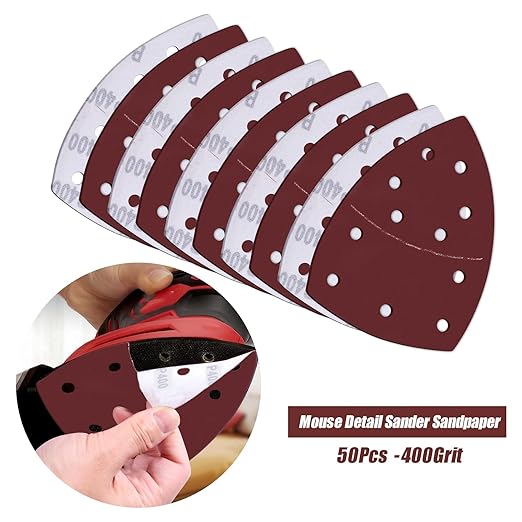 50PCS Mouse Detail Sander Sandpaper 11 Holes 400 Grit Hook and Loop Mouse Sanding Sheets for Mouse Sanders Abrasive Pads for Precision Sanding