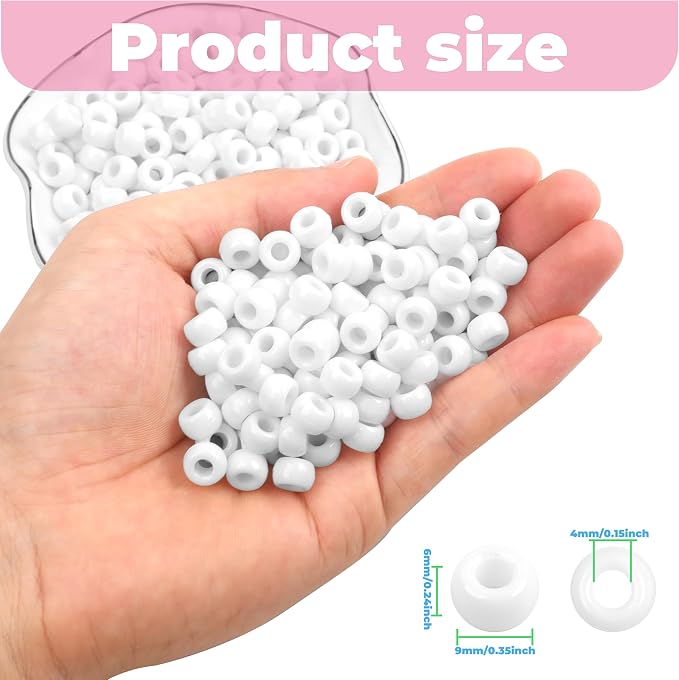 1000Pcs Pony Beads Bracelet 9mm White Plastic Barrel Pony Beads - Image 2
