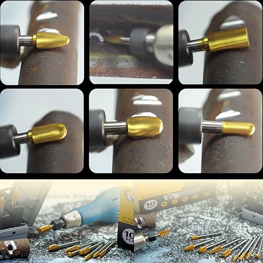 Carbide Burrs TiN Set with 1/4''Shank Double Cut Solid Power Tools Tungsten Carbide Rotary Files Bits for Die Grinder Metal Wood Carving Engraving Polishing Drilling Grinding Milling Cutting 10pcs