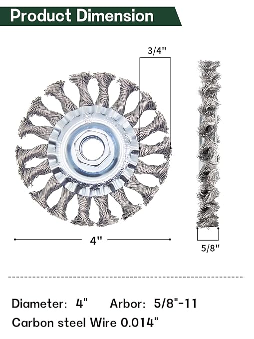 Knotted Wire Wheel Brush 4in 5/8-11 Threads Arbor for 4-1/2" Angle Grinder - 1pcs