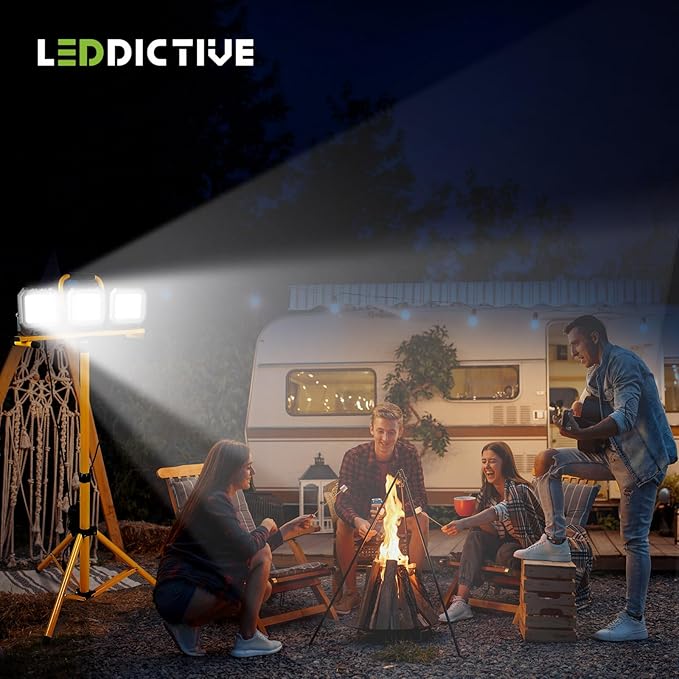 30000LM Work Lights with Stand, IP66 Waterproof 6000K LED Work Light with Foldable Tripod Stand, 3 Head Portable Work Light with Individual Switch for Indoor Outdoor Lighting