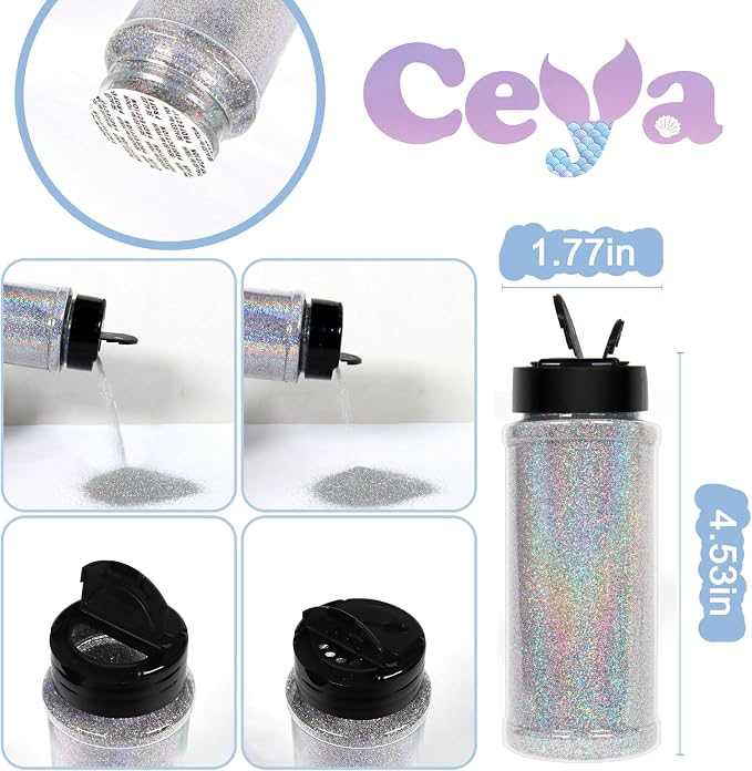 Ceya 3.8oz/ 110g Holographic Ultra Fine Glitter Powder Diamond Laser Silver - Image 4