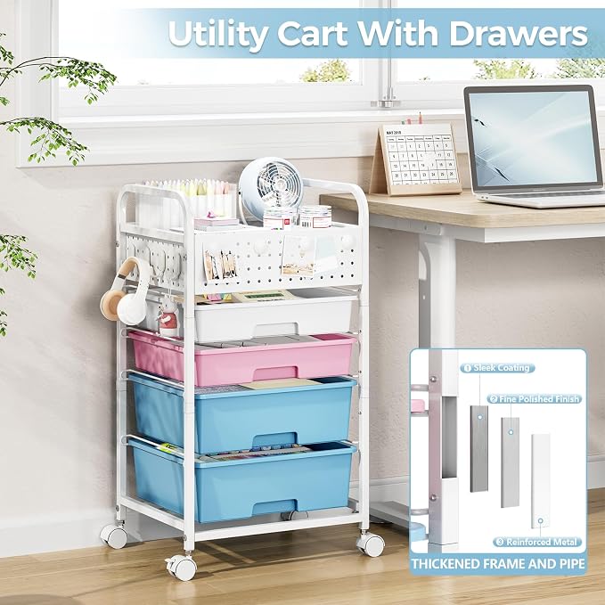 4 Drawer Rolling Storage Cart - Image 6