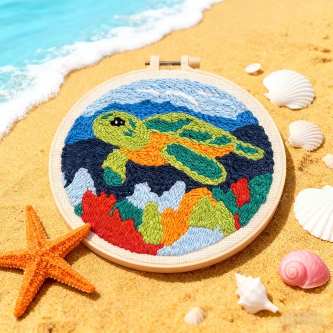 DIY Punch Needle Kits Green Sea Turtle - Image 4