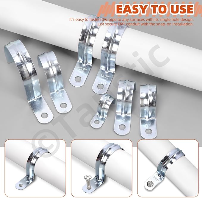 Tanstic 30Pcs 3/4 Inch EMT Pipe Strap Zinc Plated Steel One Hole Strap Conduit Clamp Rigid Pipe Strap for Pipe Fixing