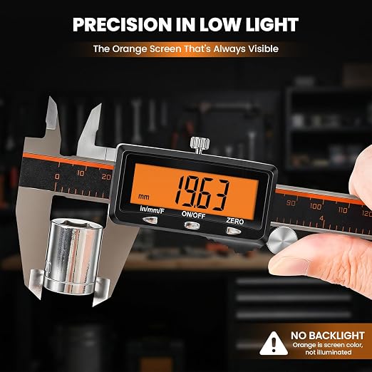 HARDELL Digital Caliper 8" USB-C Charging – Orange Display, Non-Backlit | - Image 3