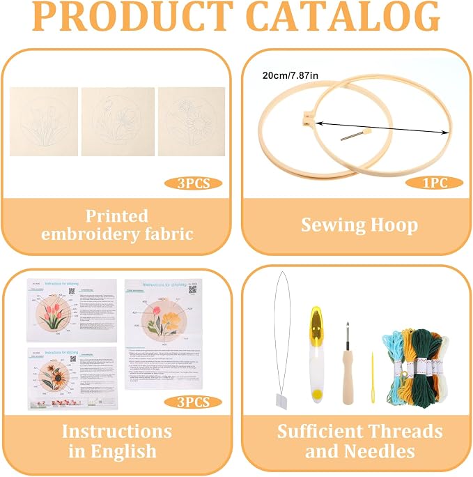 3 Pcs Punch Needle Kits, 7.87 Inch Flower Punch Needle Kit Sunflowers and - Image 3