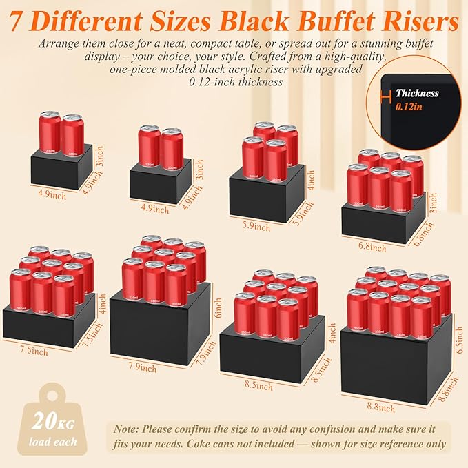 8Pcs Black Acrylic Buffet Risers - Image 2
